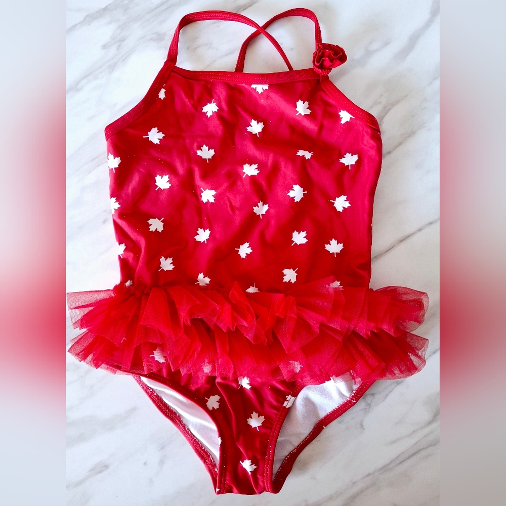 🇨🇦🍁Canada Maple Leaf Swimsuit with Tulle Skirt (4T)